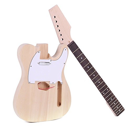 ammoon Tele Style Unfinished DIY Electric Guitar Kit Basswood Body Maple Neck Rosewood Fingerboard