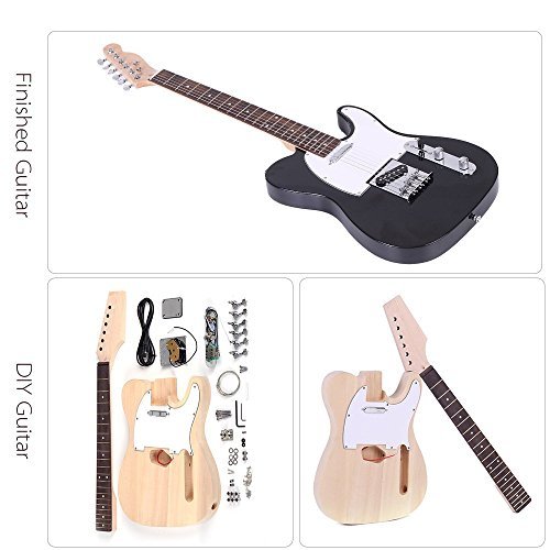 ammoon Tele Style Unfinished DIY Electric Guitar Kit Basswood Body Maple Neck Rosewood Fingerboard