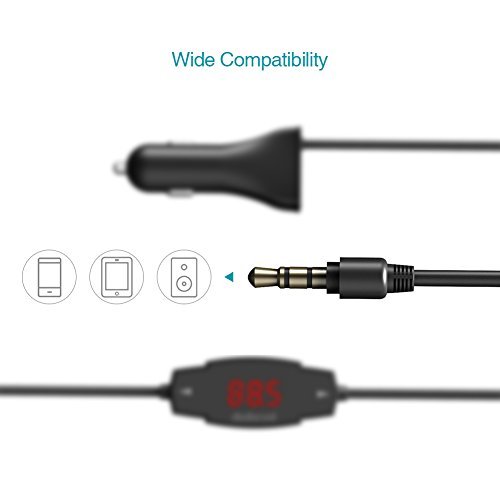 dodocool Wireless In-Car FM Transmitter, FM Radio Stereo Adapter with USB Car Charger for Smartphones Audio Devices