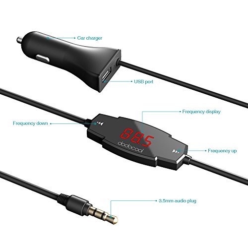 dodocool Wireless In-Car FM Transmitter, FM Radio Stereo Adapter with USB Car Charger for Smartphones Audio Devices