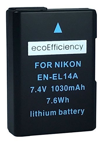 ecoEfficiency 2 Pack of Fully Decoded EN-EL14, EN-EL14A Batteries and Charger for Nikon D3400, D5600 Digital SLR Camera