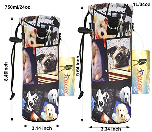 iColor 1L Water Bottle Carrier Holder Sleeve 34oz (1000 Milliliter) w/Adjustable Shoulder strap,Sling insulated Outdoor Sports Bottle Bag Case Pouch Cover,Fits Bottle Diameter less 3.34