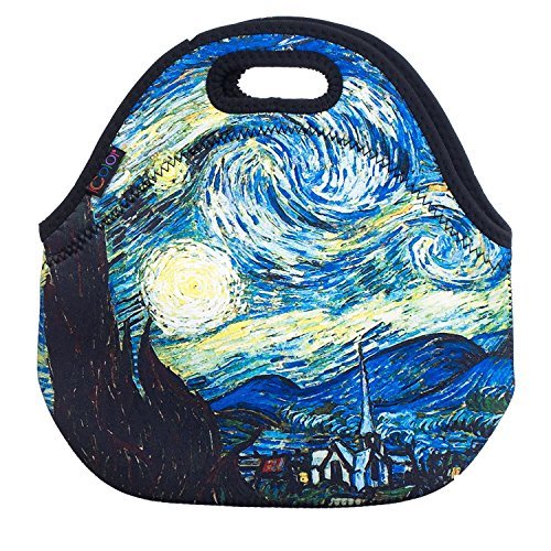 iColor Soft Boys Girls Waterproof Insulated Neoprene Food Container School Office Travel Outdoor Work Lunch Bag Tote Cooler Lunchbox Handbag Food Storage Carrying Case (Starry Night) F-LB-167