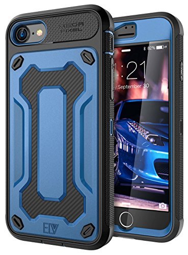 iPhone 8 Case, E LV iPhone 7 Case - Belt Clip / Kickstand - Dual Layer Rugged Armor Holster Defender Full Body Protective Case Cover for Apple iPhone 7 / iPhone 8 [DARK BLUE/BLACK]