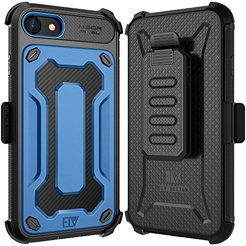 iPhone 8 Case, E LV iPhone 7 Case - Belt Clip / Kickstand - Dual Layer Rugged Armor Holster Defender Full Body Protective Case Cover for Apple iPhone 7 / iPhone 8 [DARK BLUE/BLACK]