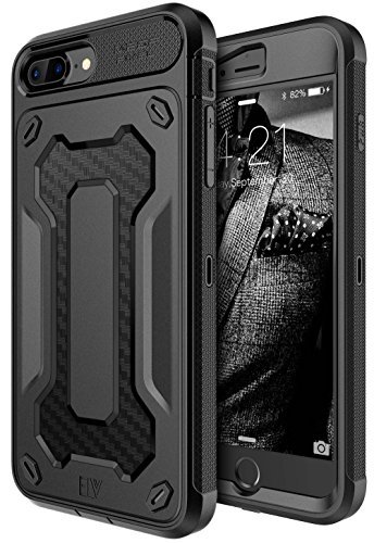 iPhone 8 Plus Case, E LV iPhone 7 Plus Case - Belt Clip / Kickstand - Dual Layer Rugged Armor Holster Defender Full Body Protective Case Cover for Apple iPhone 7 Plus / iPhone 8 Plus [BLACK/BLACK]