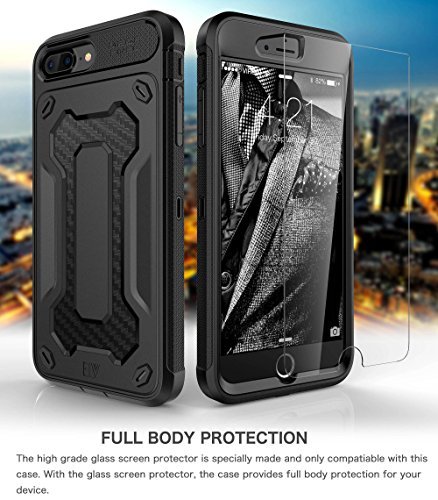 iPhone 8 Plus Case, E LV iPhone 7 Plus Case - Belt Clip / Kickstand - Dual Layer Rugged Armor Holster Defender Full Body Protective Case Cover for Apple iPhone 7 Plus / iPhone 8 Plus [BLACK/BLACK]