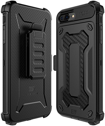 iPhone 8 Plus Case, E LV iPhone 7 Plus Case - Belt Clip / Kickstand - Dual Layer Rugged Armor Holster Defender Full Body Protective Case Cover for Apple iPhone 7 Plus / iPhone 8 Plus [BLACK/BLACK]