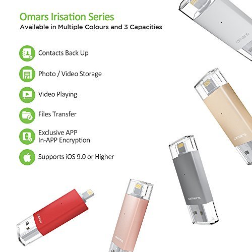 iPhone Lightning Flash Drive 64GB, Omars USB 3.0 External Storage Memory Stick Adapter Expansion for iPad iOS PC Macbook Gold [Apple MFI Certified]