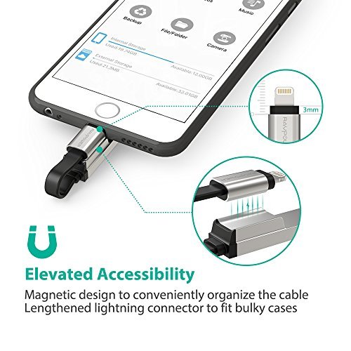 iPhone iPad 64GB USB Flash Drive 3.0 with Charging Support, RAVPower Pen Thumb Jump Drive with Extended MFi Lightning Connector for iOS Mac Windows PC, External Storage Memory Expansion Stick