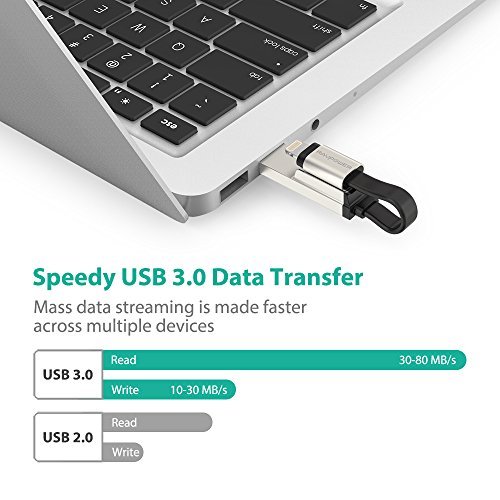 iPhone iPad 64GB USB Flash Drive 3.0 with Charging Support, RAVPower Pen Thumb Jump Drive with Extended MFi Lightning Connector for iOS Mac Windows PC, External Storage Memory Expansion Stick