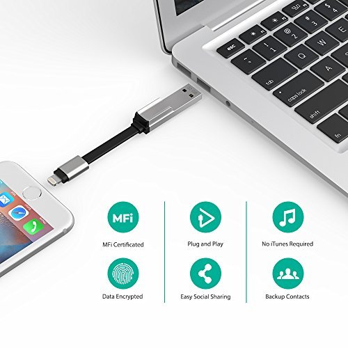 iPhone iPad 64GB USB Flash Drive 3.0 with Charging Support, RAVPower Pen Thumb Jump Drive with Extended MFi Lightning Connector for iOS Mac Windows PC, External Storage Memory Expansion Stick