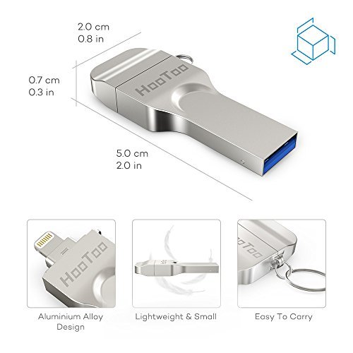 iPhone iPad Flash Drive 64GB USB 3.0 Memory Stick with Extended Lightning Connector for iPod iOS Windows Mac, HooToo External Storage Expansion