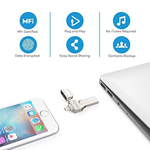 iPhone iPad Flash Drive 64GB USB 3.0 Memory Stick with Extended Lightning Connector for iPod iOS Windows Mac, HooToo External Storage Expansion