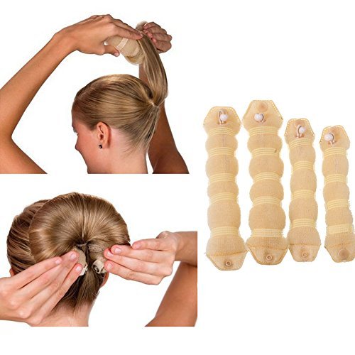 iWenSheneg Hot Buns 4 Pieces Magic Hair Styling Twist Ring Former Shaper Chignon Bun Maker Curler Accessory ( 2 Large & 2 Small) (Beige) 