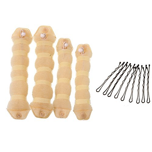 iWenSheneg Hot Buns 4 Pieces Magic Hair Styling Twist Ring Former Shaper Chignon Bun Maker Curler Accessory ( 2 Large & 2 Small) (Beige) 